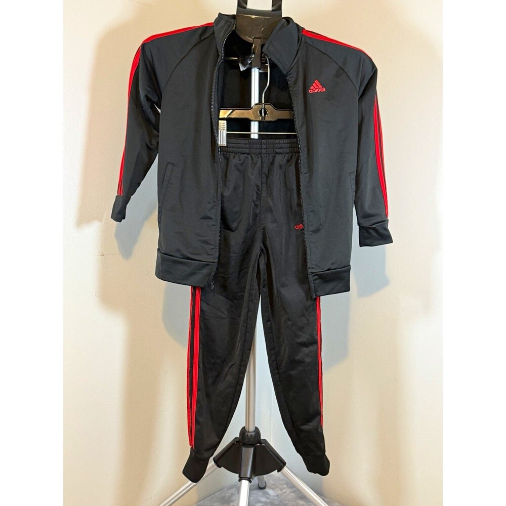adidas Kids 2-Piece Tracksuit Set Full Zip Jacket Pants Black/Red Size 7